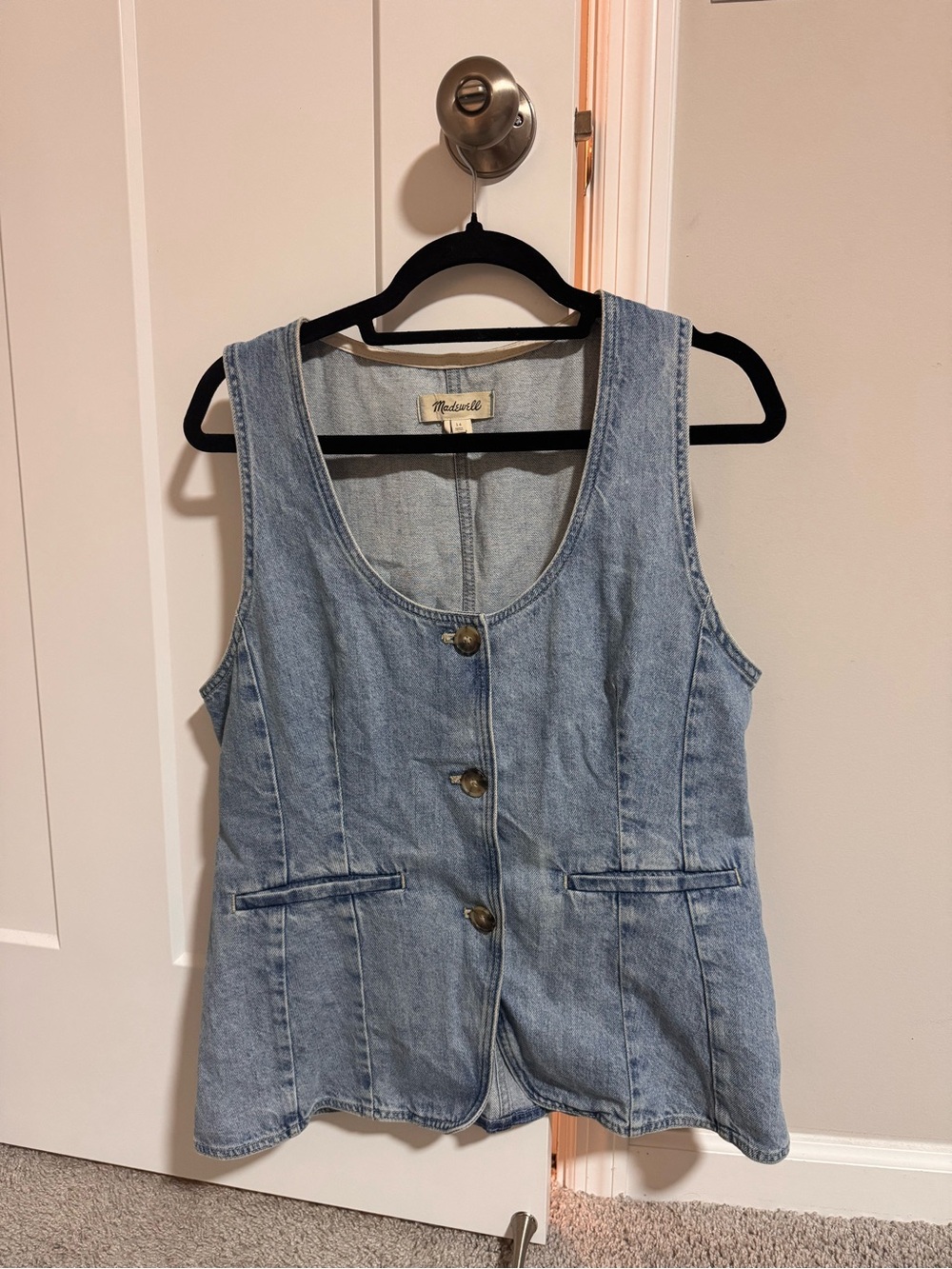 Madewell Light Wash Denim Scoopneck Cutaway Vest